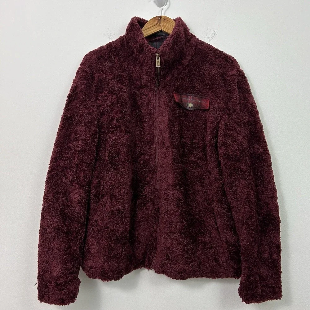 Pendleton‎ Womens Size XL Jacket Sherpa Teddy Fleece Zip Wool Blend Wine